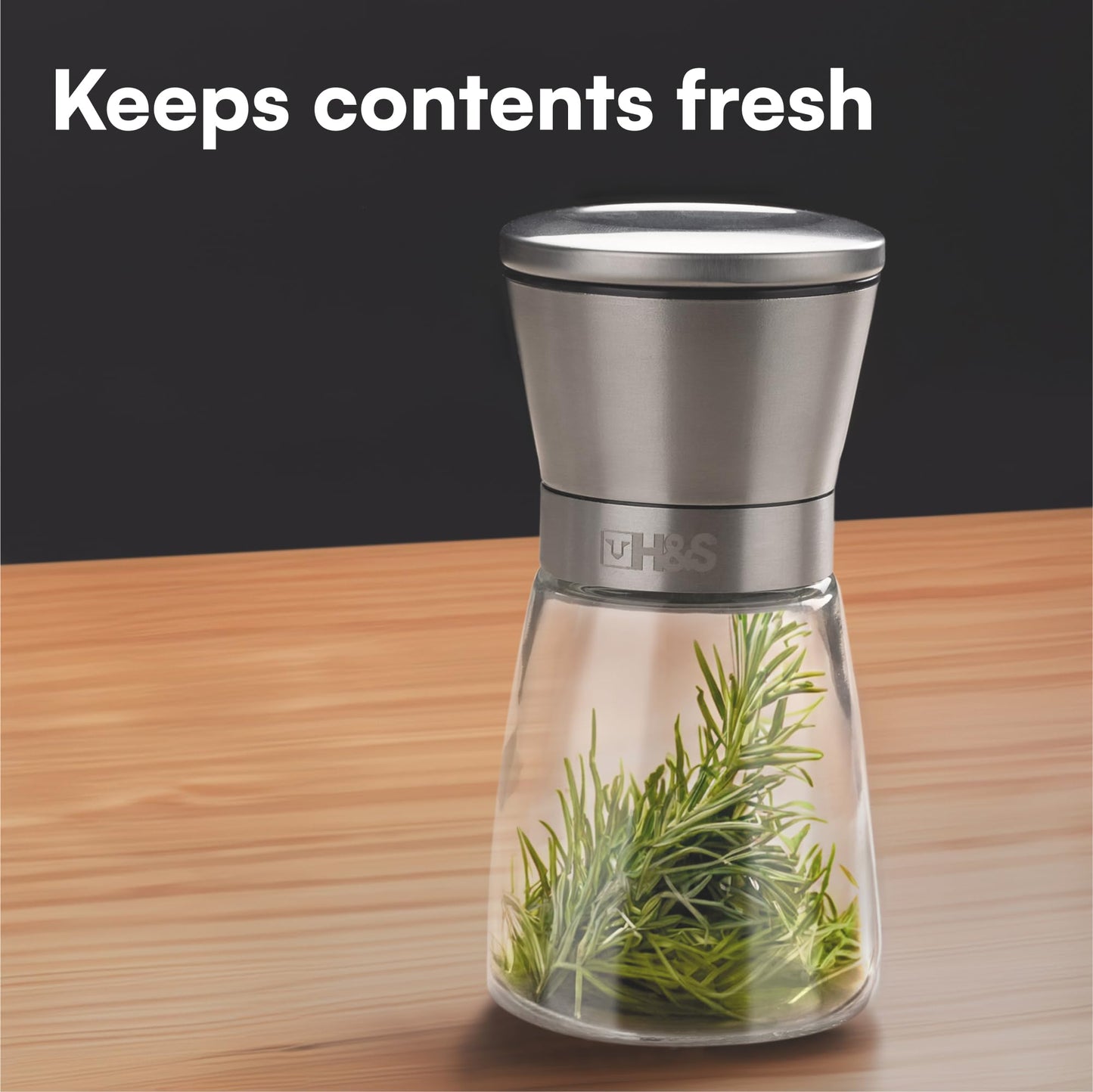 H&S Salt and Pepper Grinder Set - Manual Mill Grinders for Kitchen - Glass and Stainless Steel Spice Mills with Adjustable Coarseness - Easy to Use and Fill - Large Capacity