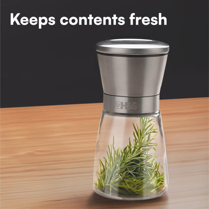 H&S Salt and Pepper Grinder Set - Manual Mill Grinders for Kitchen - Glass and Stainless Steel Spice Mills with Adjustable Coarseness - Easy to Use and Fill - Large Capacity