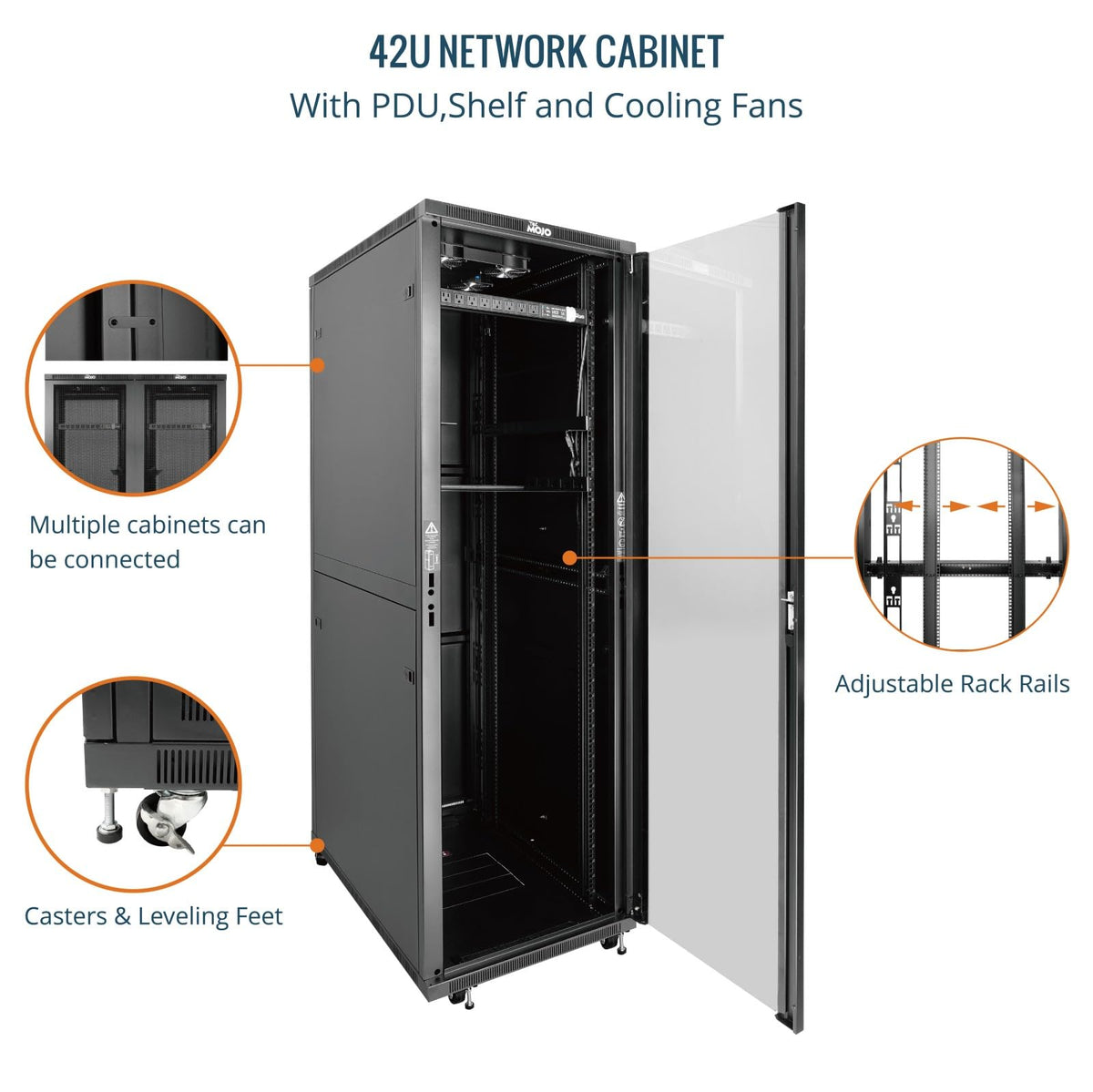 Tecmojo 42U Server Rack Network Cabinet 39.4" D x 23.6" W, Locking Data Cabinet Enclosure for 19" Server, Networking, AV & IT Equipment, Glass Door, Black
