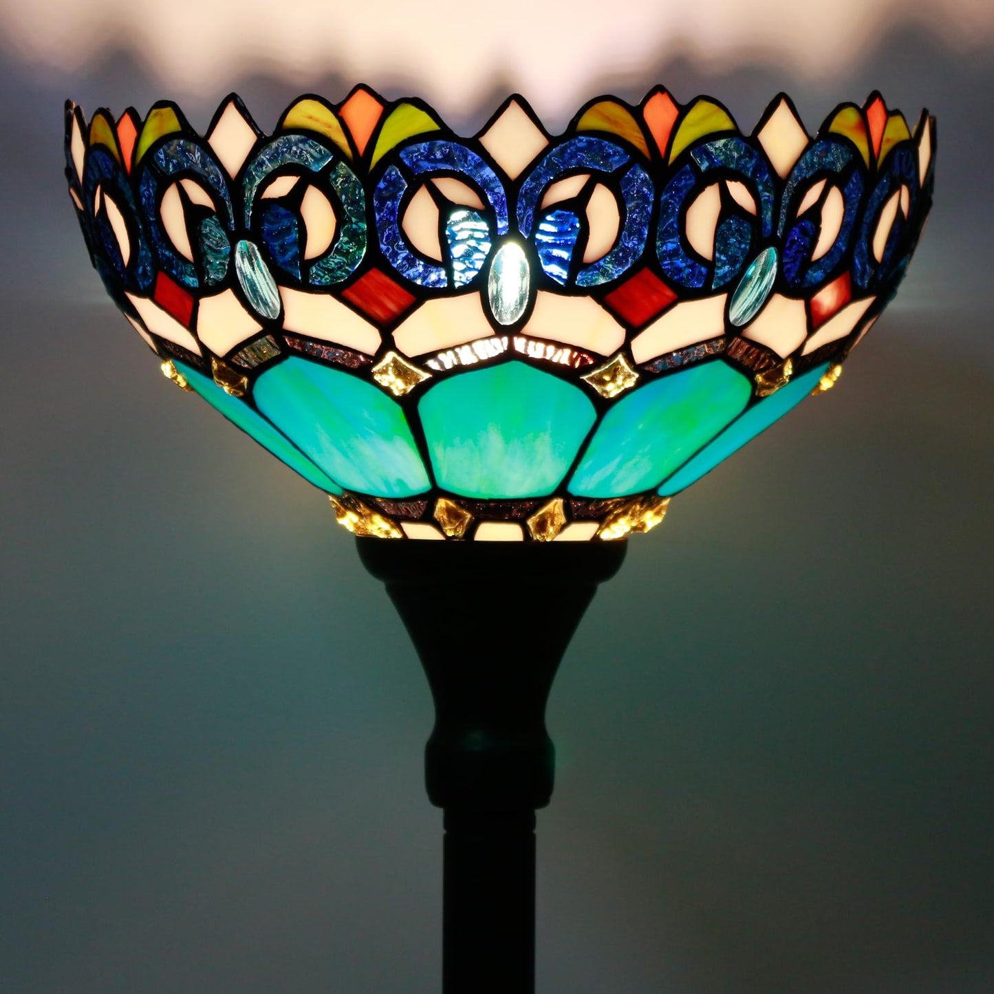 ZJART Tiffany Floor Lamp Stained Glass 12X12X67 Inch Blue Jewelry Baroque