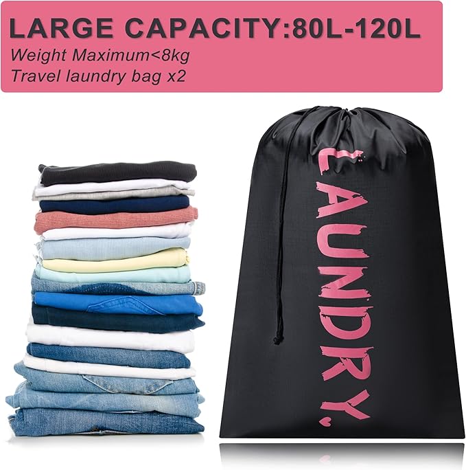 4 Pack XL Travel Laundry Bag, Machine Washable Dirty Clothes Organizer