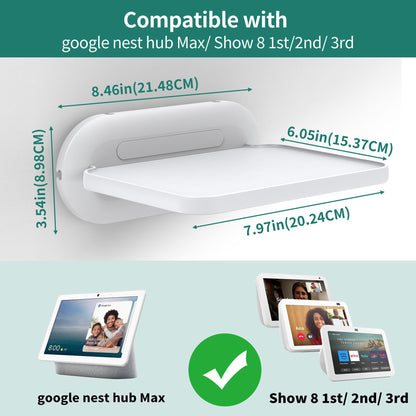 HomeMount Echo Show 8 Wall Mount - Space Saving Smart Home Holder Compatible with Google Nest Hub Max & Portable Speakers & Show8 (1st & 2nd Gen, 2019 & 2021 & 2023 Release) White
