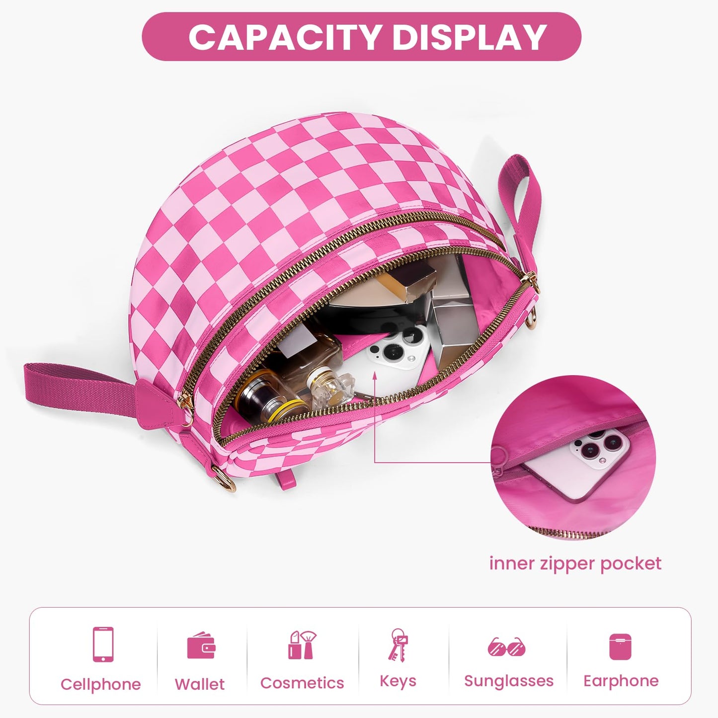 Checkered Crossbody Bum Bags for Women Nylon Checkered Purse Checkerboard Fanny Pack