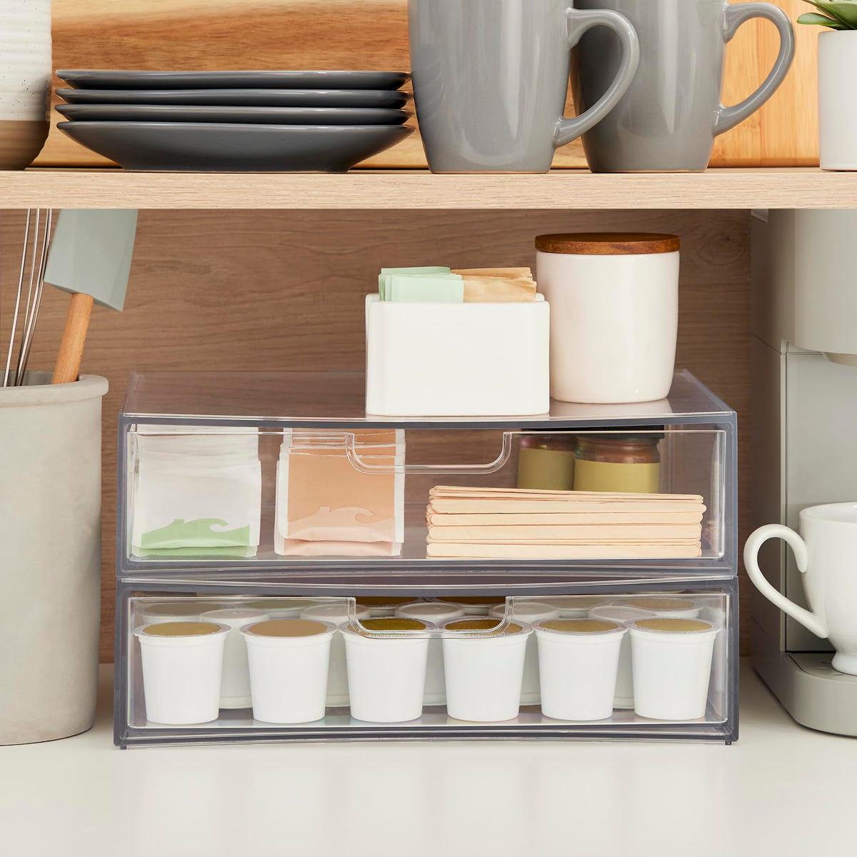 STORi STAX Plastic Stackable Organizer Drawers (Set of 2) Clear | 12.5" Wide | Set Includes Two Open Drawer | Organize Office Desk Accessories & Sort Paper | Made in USA