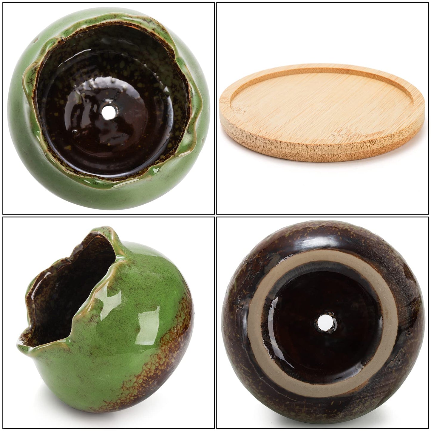 TOPZEA Set of 6 Succulent Plant Pots, 4 Inch Glazed Ceramic Pots with Drainage and Saucer, Mini Bonsai Planter Small Flower Pots for Indoor Outdoor Use