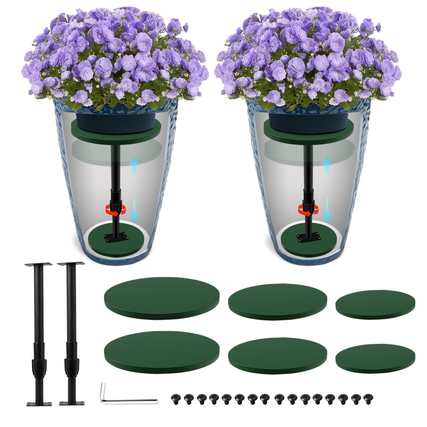 Axcoix 2 Pack Adjustable Height Plant Risers for Inside Pots, 12-21" Planter Inserts for Large Pots, Pot Fillers for Tall Square Round Taper Planters (6" 8" 10" Base or Top)