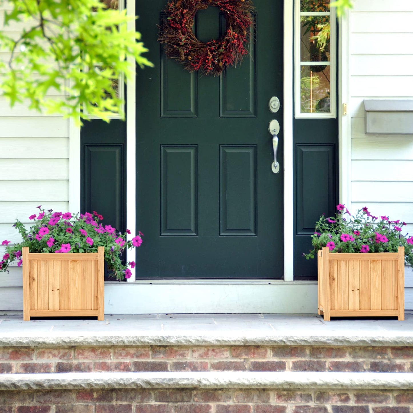 Giantex 15” Planter Raised Garden Bed - Wooden Planting Box, Outdoor Folding Square Planter w/Removable Bottom, Premium Drainage System for Herbs, Fruits, Flowers, Succulents, Simple Assembly