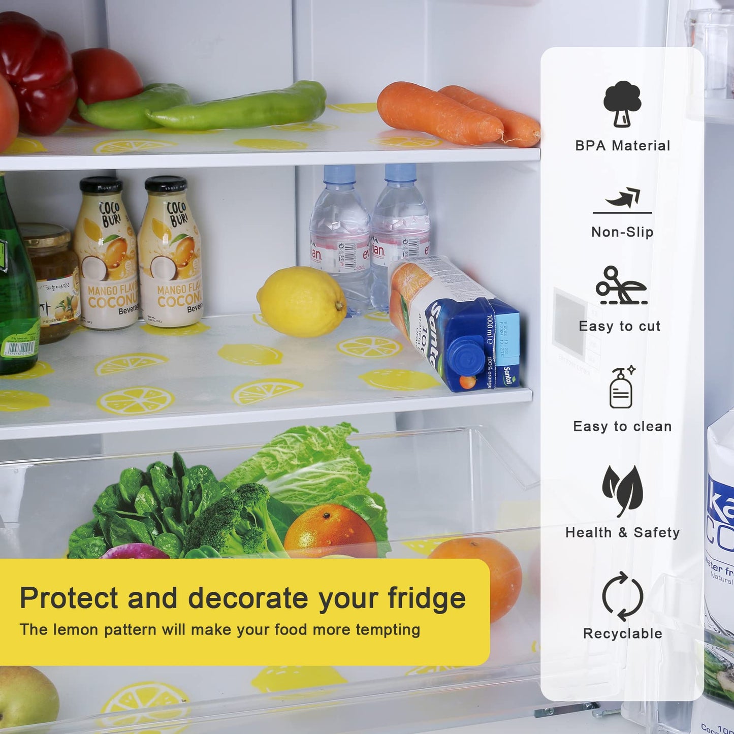 Cooyes Refrigerator Liners Waterproof Oil-Proof Fridge Mats Easy to Cut Non-Adhesive Kitchen Shelf Liner for Shelves Cabinet Drawer BPA-Free (17.7" x 78.7")