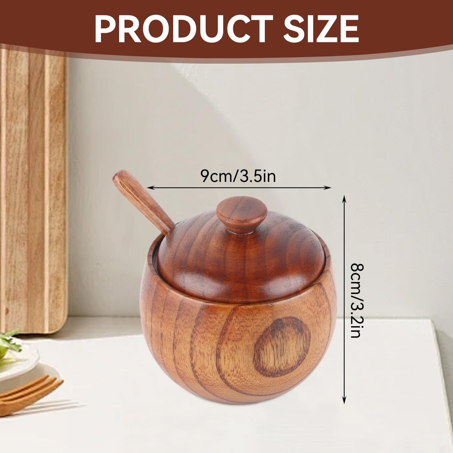 Gsycle Wooden Salt Box with Lid & Spoon, Seasoning Pot Sugar Bowl Wood Salt & Spice Jar Box Salt Keeper, Pepper, Tea Container for Kitchen Countertop Restaurant