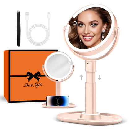 B Beauty Planet Makeup Mirror with Lights, Lighted Magnifying Mirror 30X with 3 Lighting and Adjustable Brightness, 2-Sided Height Adjustable Vanity Mirror for Bathroom, Gifts for Women White