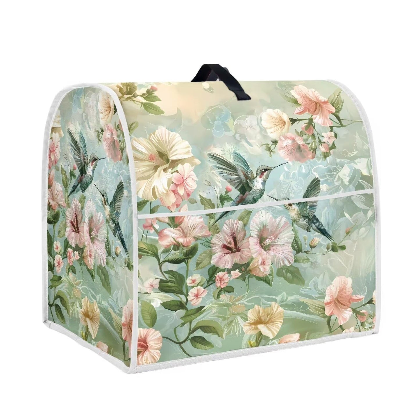 YUVAMAGIMO Floral Hummingbird Foldable Portable Mixer Cover | Dust Protector with Handle & Pocket | 6-8 Quart Kitchen Appliance Protector for Home Decor