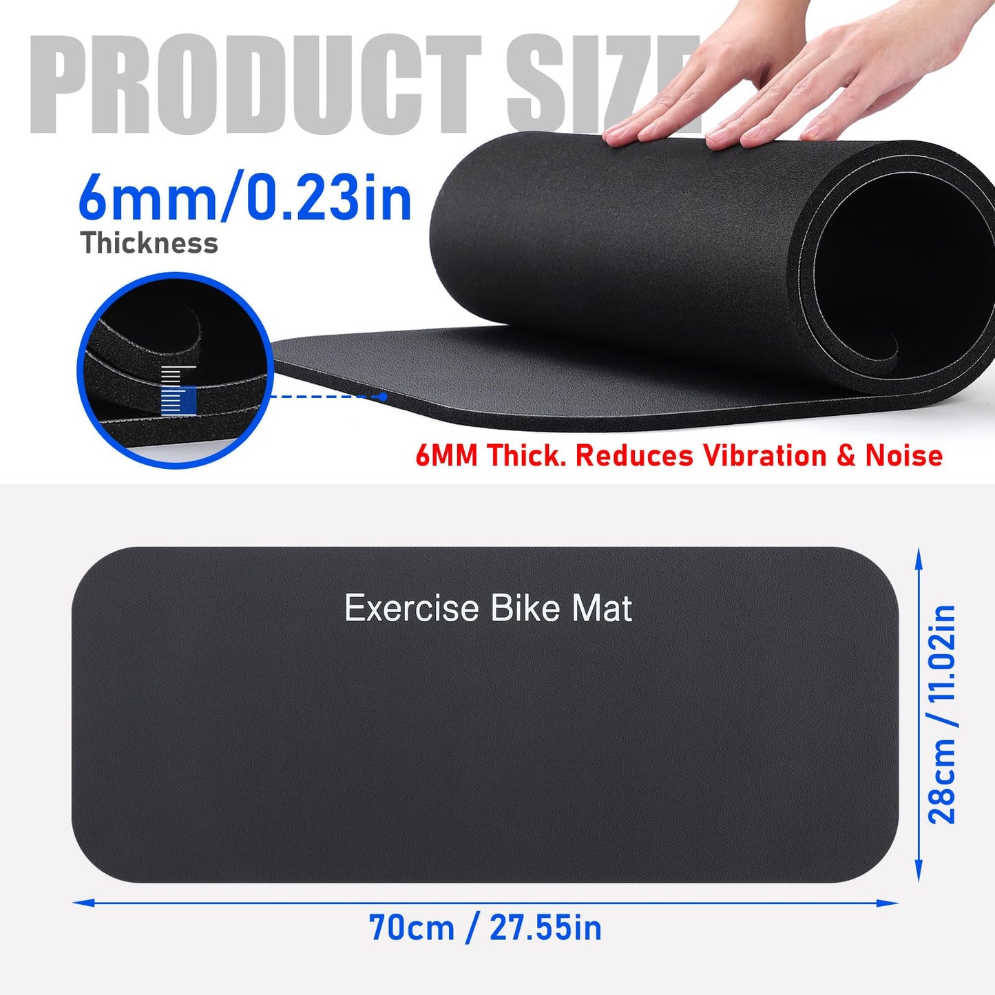 TOBWOLF 2PCS Vibration Absorbing Exercise Bike Mat, 6MM Thickened to Protect Hardwood & Carpet Floors for Peloton Bike, Rowing Machine, Noise Reduction Exercise Equipment Mat for Home Gym Use