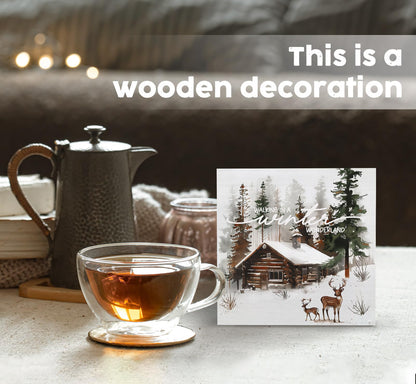 Nitelat Winter Sign, Winter Christmas Reindeer Wooden Box Sign, Farmhouse Xmas Decorations, Wonderland Decorations, Christmas Wood Signs for Home Office Desk Table Shelf Decor, 5x5 Inch