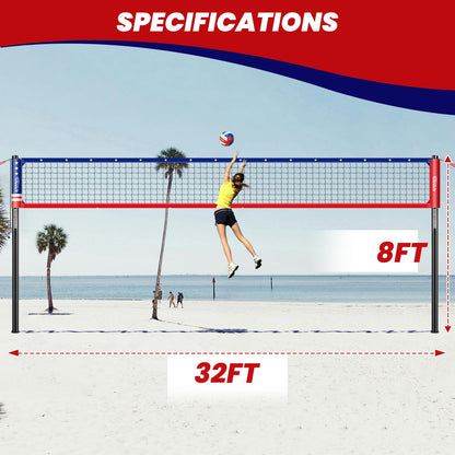 32FT Portable Volleyball Net Set for Backyard - Anti-Sag Winch System with 1.9" Aluminum Poles, Adjustable Beach & Grass Outdoor Training Equipment, with Pro Volleyball, Boundary Lines & Carry Bag