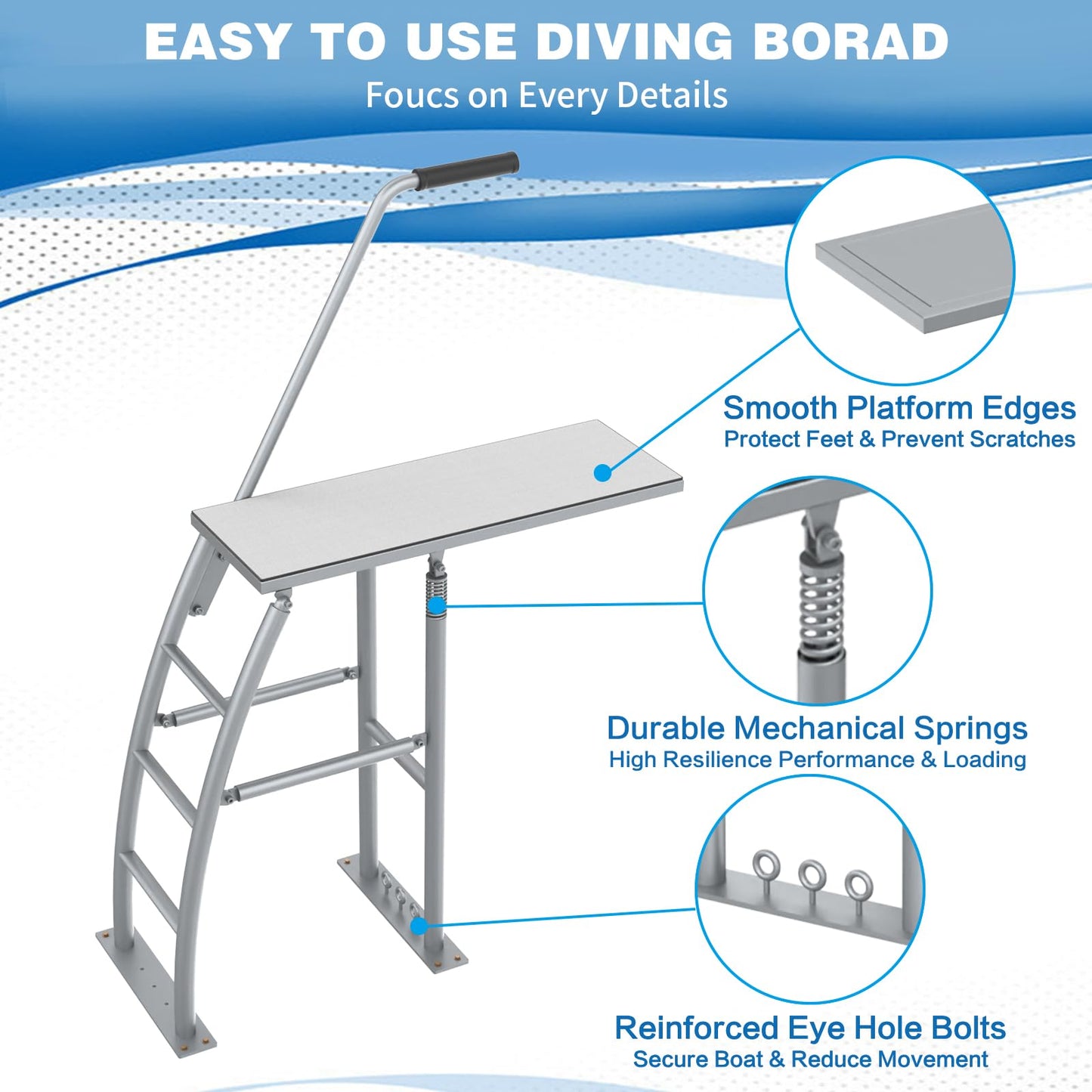 THOOUM 41.3" Dock/Boat/Deck Diving Board Platform with Hand Rail, Heavy Duty Boarding Platform with Foam Pad Surface for Diving