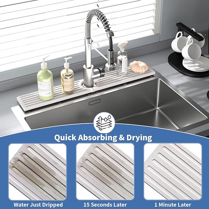 Fast Drying Kitchen Sink Splash Guard, Durable Stone Kitchen Faucet Mat