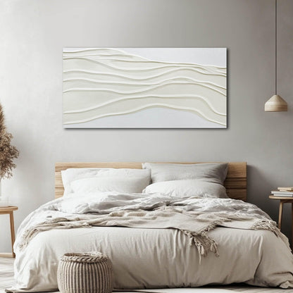 Framed Neutral Abstract Wall Art White Pictures Wall Decor Textured Canvas Painting Artwork for Dining Room Bedroom Home Decorations 24x48 Inch