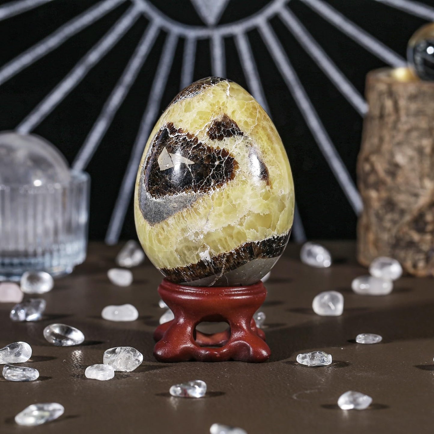 TUMBEELLUWA Natural Septarian Dragon Stone Egg with Display Stand, Polished Gemstone Eggs Healing Crystal Figurines Collectibles for Home Table Decor