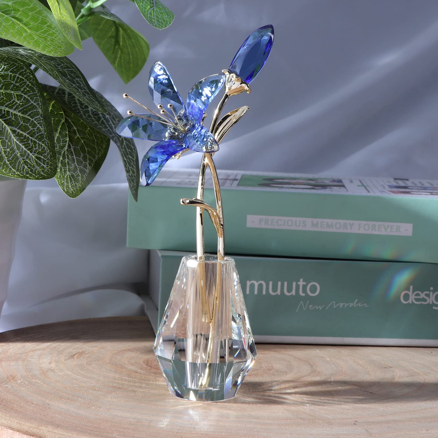 Movdyka Crystal Lily Flower Figurine with Stems, Handmade Collectible Statue for Decoration Mothers Day, Centerpiece, Day, Bridal Shower Gift Pink