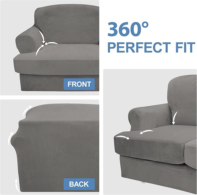 CUCRAF T Cushion Sofa Cover 2 Piece Armchair Slipcovers, Soft Thick Velvet