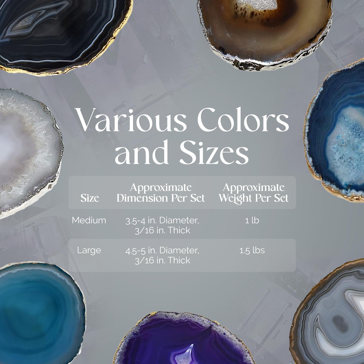 Nature's Decorations Natural Agate Stone Coasters with Real Silver Edge - Set of 4 Polished Geode Drink Mats for Dining & Coffee Table & Kitchen Decor No Dye 3.5-4" Diameter
