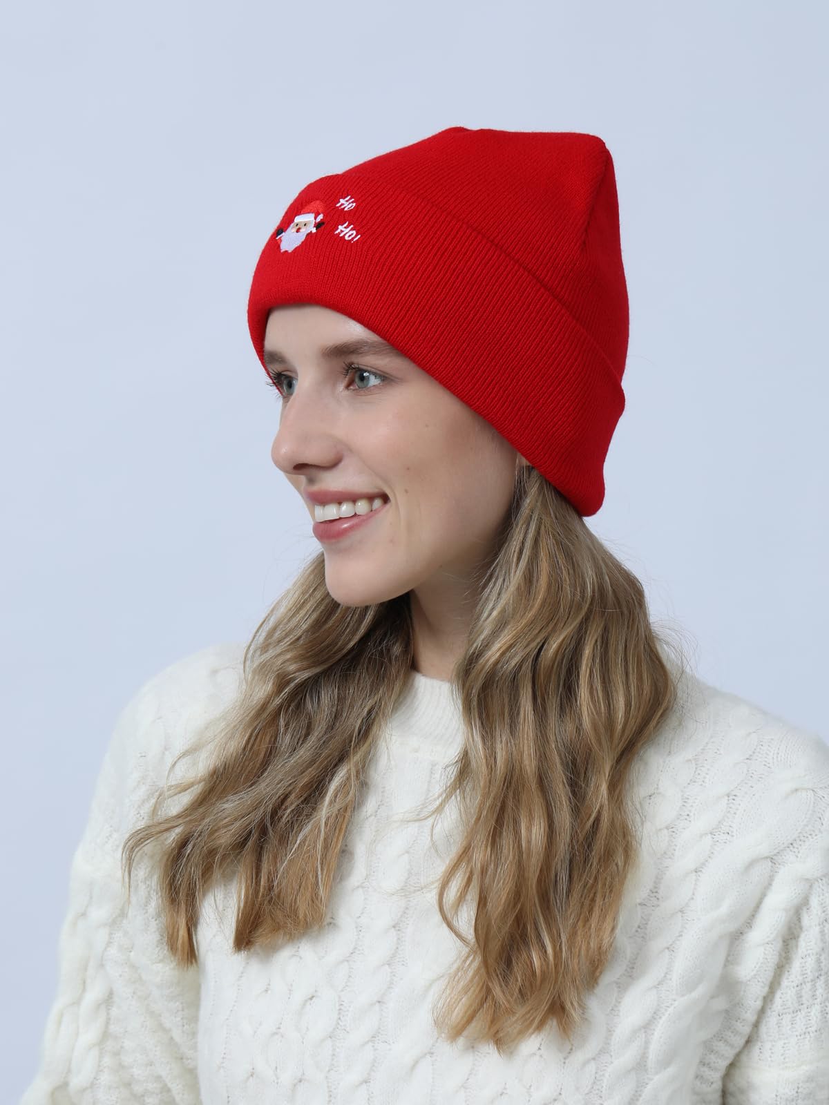 Christmas Beanie Hat Knit Embroidery Santa Red Funny Novelty Beanie Cap for Men Women Gifts