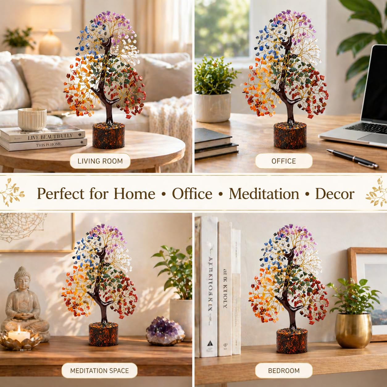 7 Chakra Tree of Life Crystal Tree - Healing Crystals for Positive Energy & Good Luck, Handmade Gemstone Tree, Birthday Gifts for Women, Mom, Sister, Home Office Desk Decor, Feng Shui Decor