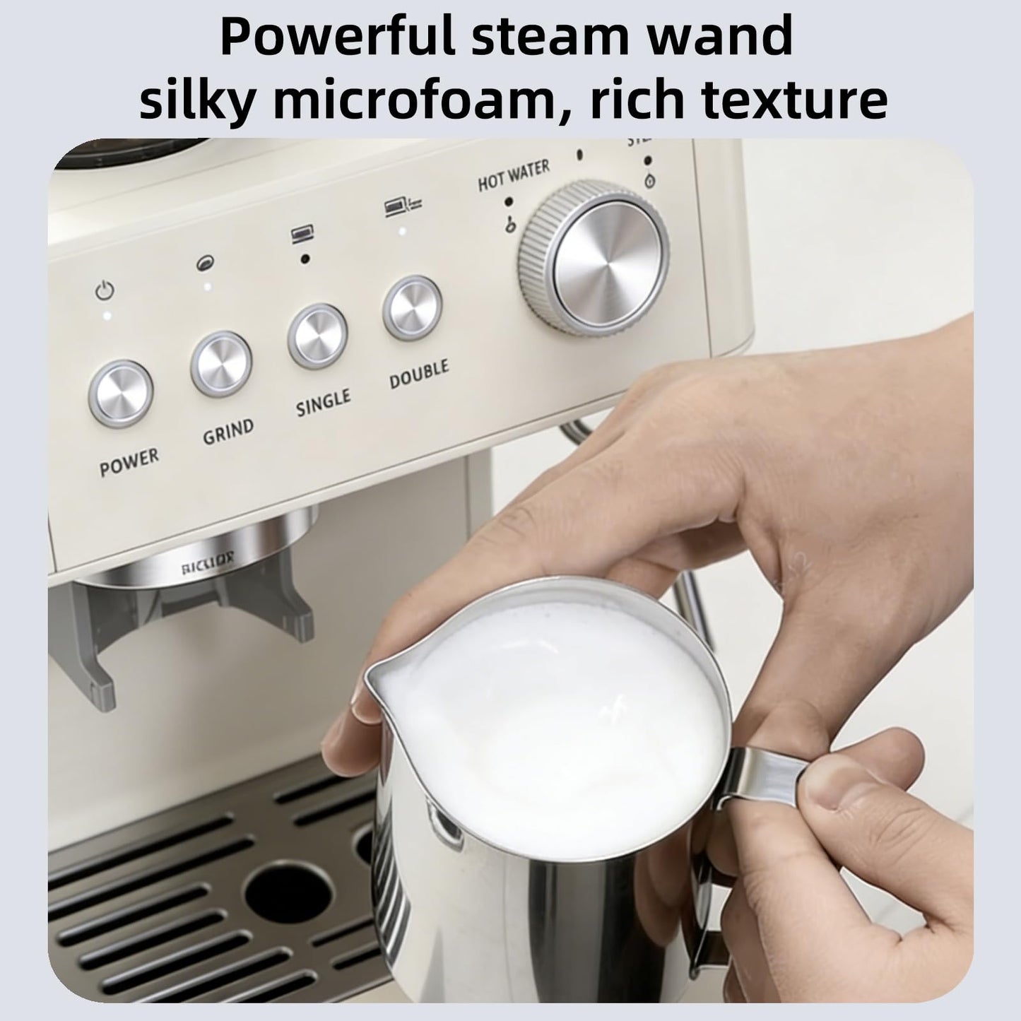 (2026 Upgrade) 15 Bar Espresso Machine with Built-in Anti-Clog Coffee Grinder, Expresso Coffee Machines with Milk Steam Wand/Frother/Tamping Tools,Espresso Maker with Grinder for Lattes-Almond