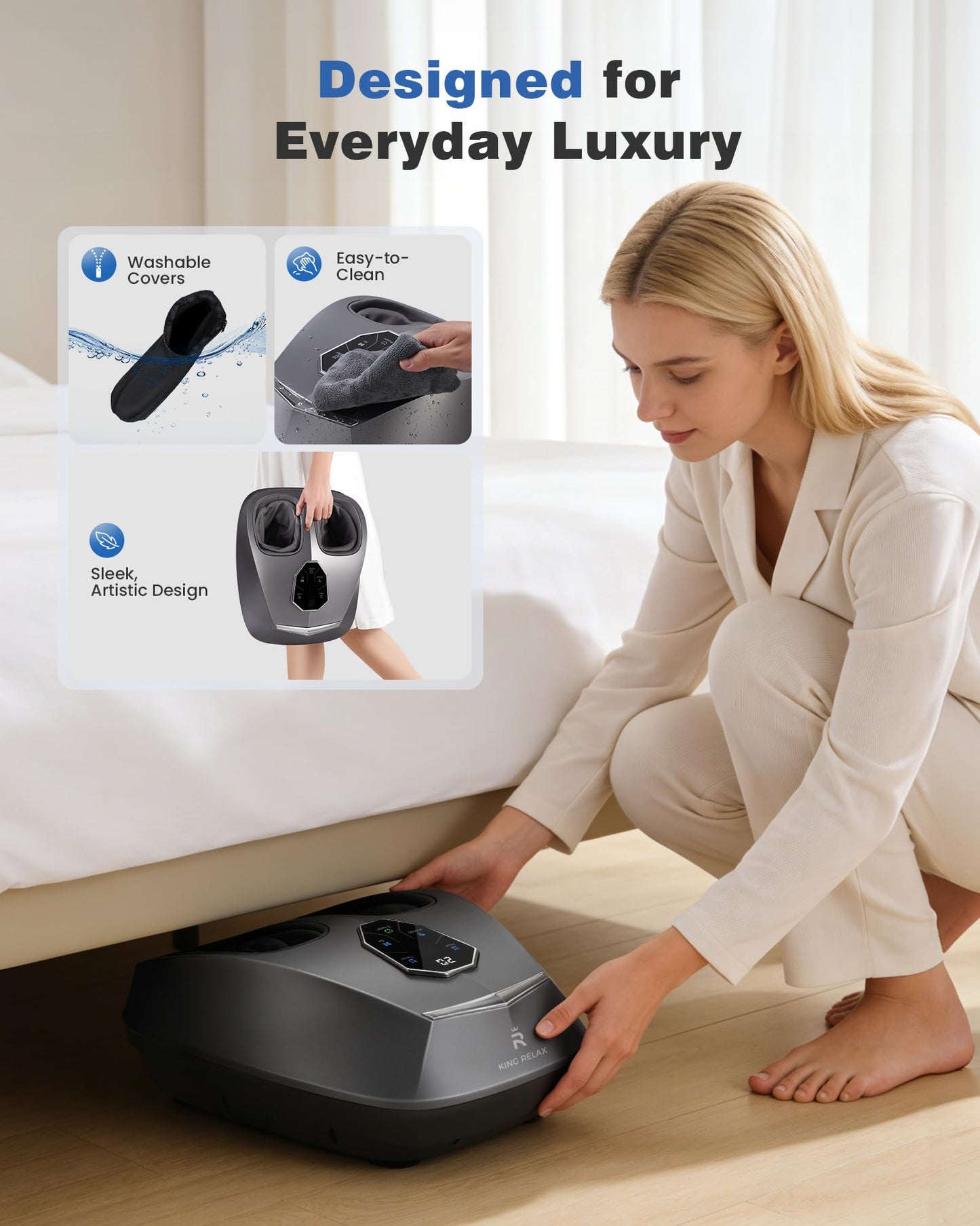 KING RELAX Shiatsu Foot Massager with Heat, 2026 Upgraded Deep Kneading & Squeeze Massage for Plantar Fasciitis, Modern Sculpted Design, Fits Up to Size 14, FSA Eligible HSA Store, Fathers Day Gift