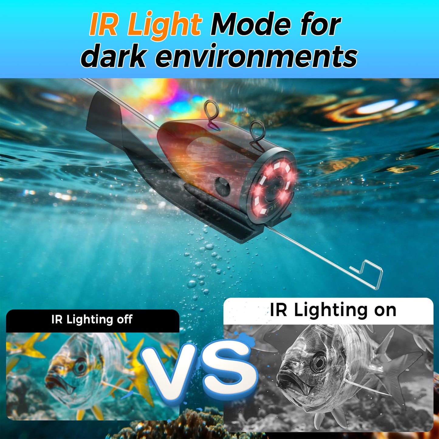 ESANHAO Underwater Fishing Camera 7" LCD Monitor Portable Fish Camera with Light 12pcs & 100ft/30m Cable Waterproof IP68 for Ice Fishing, Lake Sea Boat Kayak Fishing