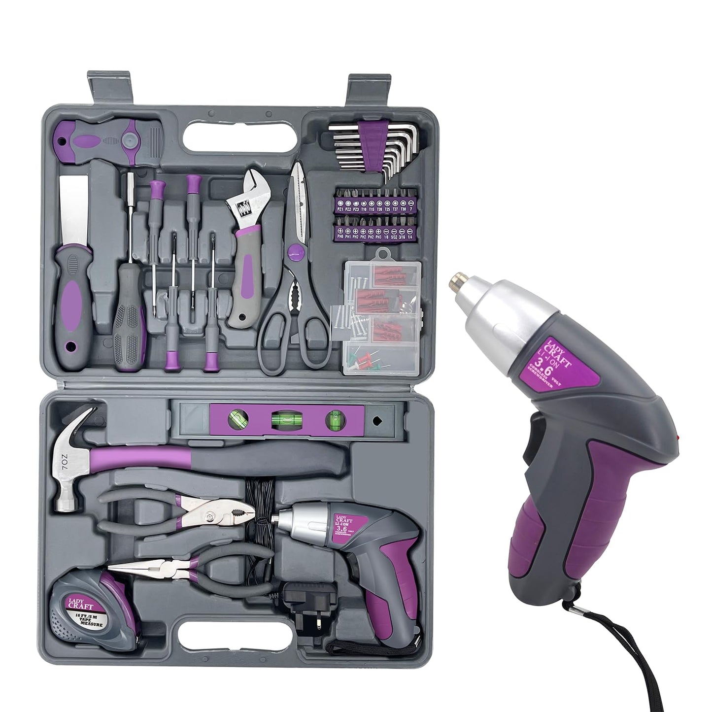 Werktough Pink Tool Kit 44PCS 4V Electric Screwdriver Ladies Tool Kit Set DIY Home Repair Set Toolbox Hand Tool Kit Storage Case Gift Set