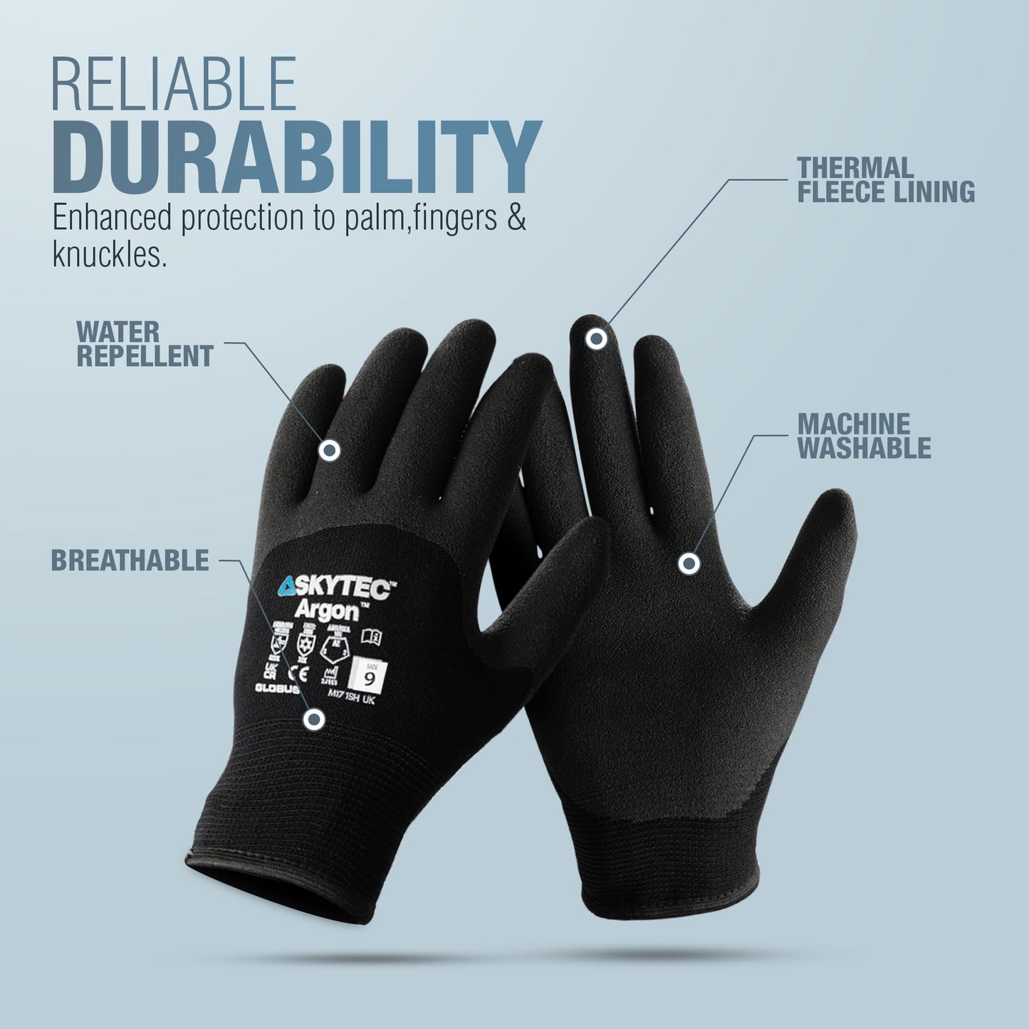 Skytec Thermal Safety Work Gloves - Pack of 2 Pairs Heavy Duty Gardening Gloves for Women & Men - Lightweight, Water-Resistant & Argon Insulated Nylon - Medium