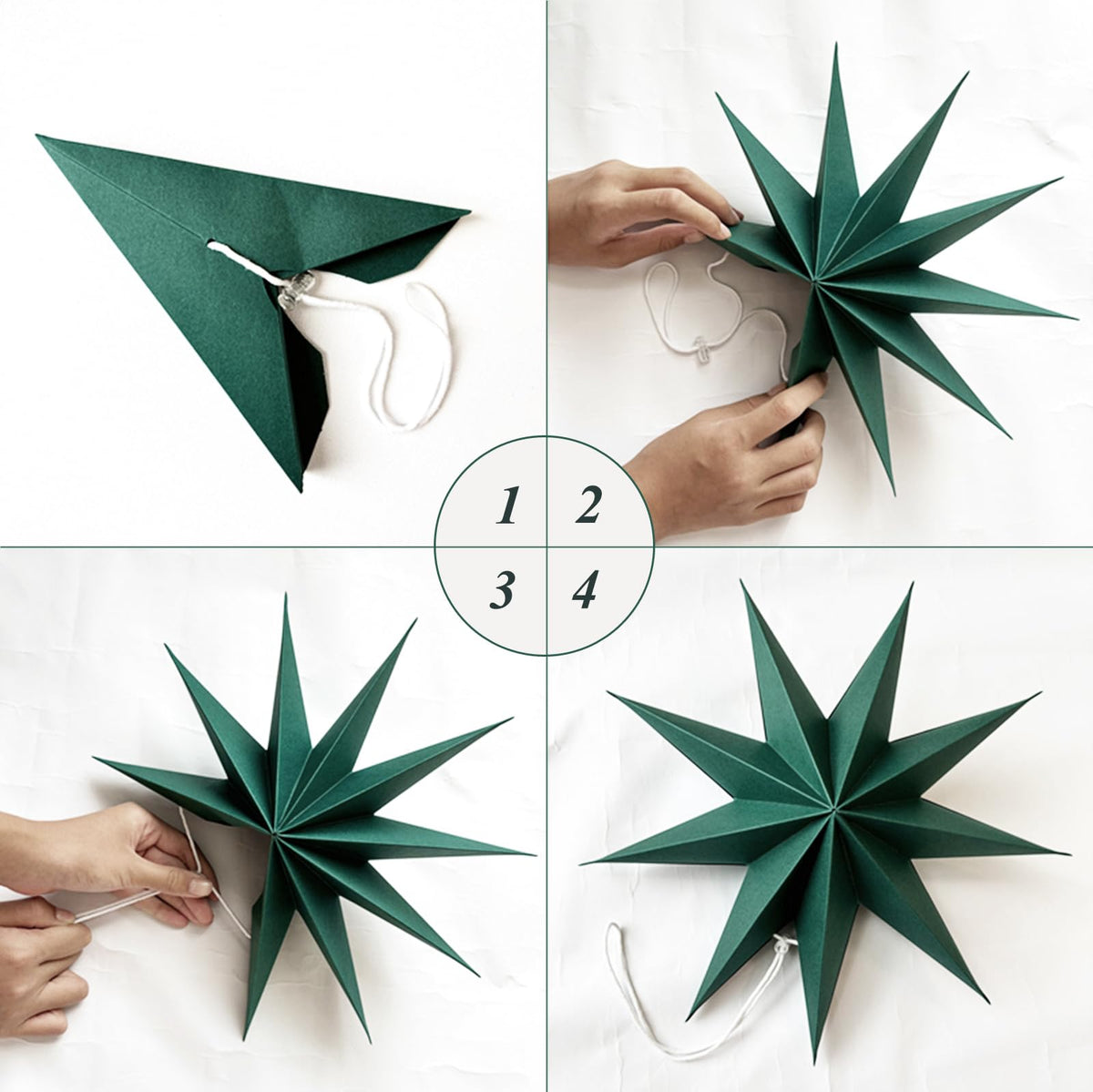 5Pcs Sage Green Paper Star 12 Inch 9-Pointed Hanging Star Lanterns for Christmas Wedding Birthday Home Winter Party Decortion