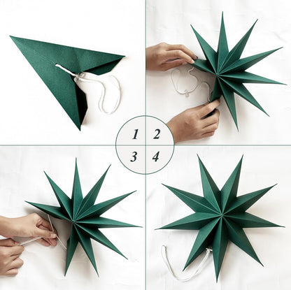 5Pcs Sage Green Paper Star 12 Inch 9-Pointed Hanging Star Lanterns for Christmas Wedding Birthday Home Winter Party Decortion