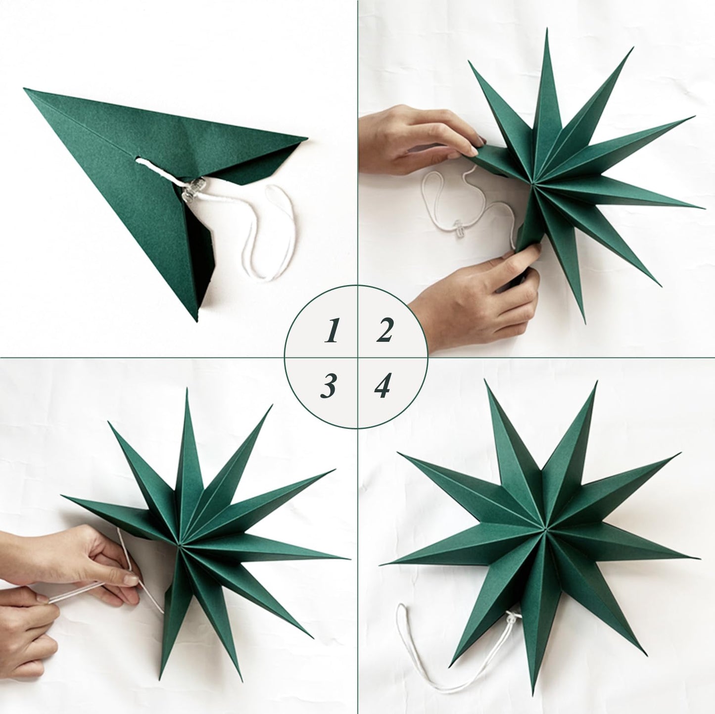 5Pcs Sage Green Paper Star 12 Inch 9-Pointed Hanging Star Lanterns for Christmas Wedding Birthday Home Winter Party Decortion