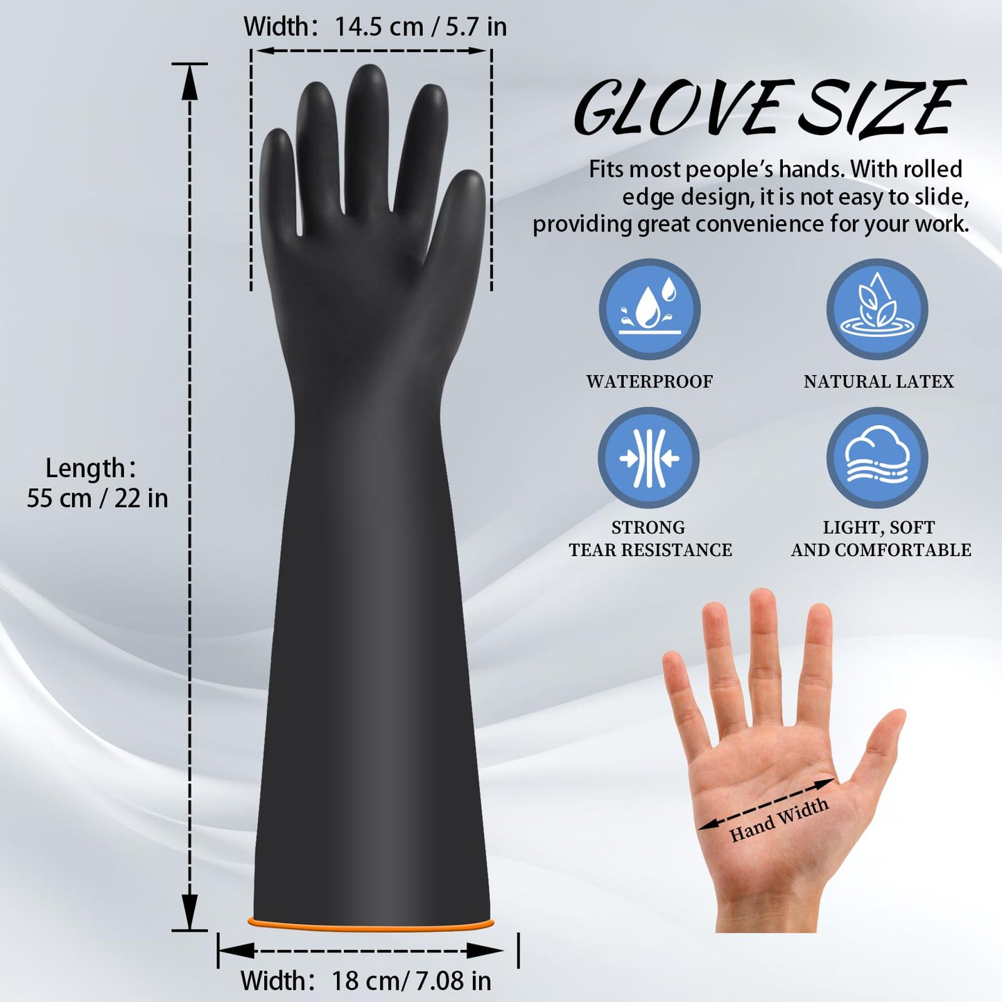 Haiou Chemical Protective Gloves for Men - Industrial, Long Waterproof, Heavy Duty Acid-Alkali Work Gauntlets (22")