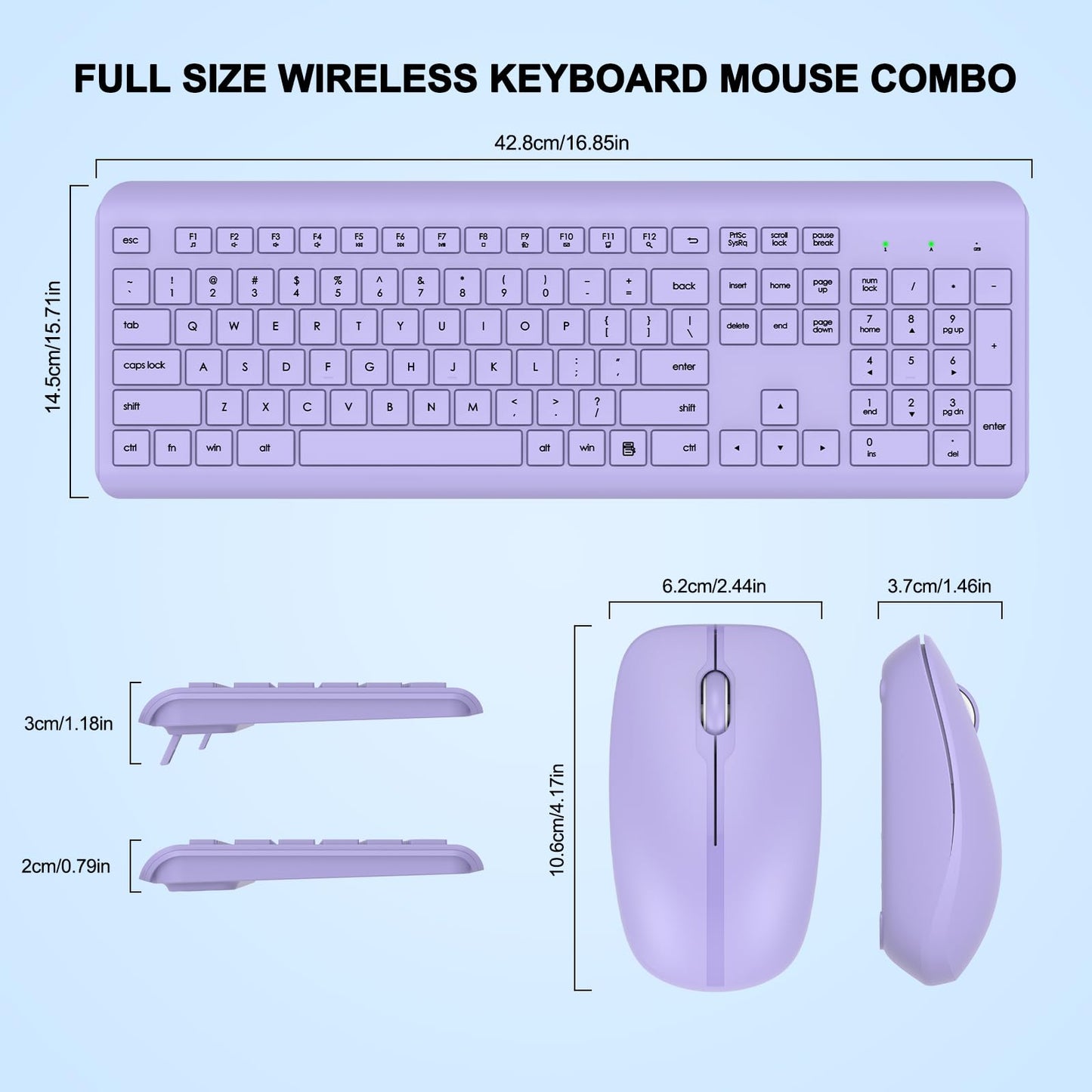 Wireless Keyboard and Mouse Combo, Full Size Silent Ergonomic Keyboard and Mouse, Long Battery Life, Optical Mouse, 2.4G Lag-Free Cordless Mice Keyboard for Computer, Mac, Laptop, PC, Windows
