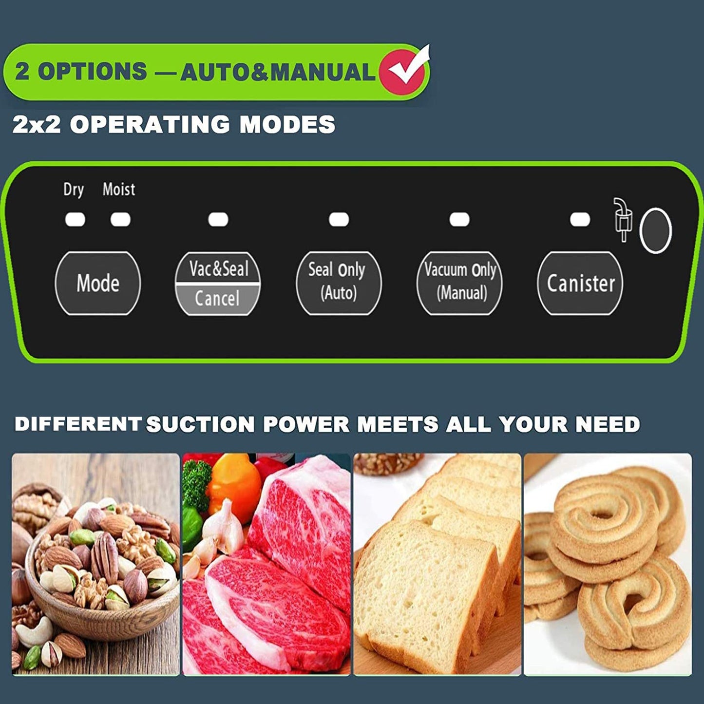Potane Precision Vacuum Machine,Pro Food Sealer with Built-in Cutter and Bag Storage(Up to 20 Feet Length), Both Auto Manual Options,2 Modes,Includes 2 Bag Rolls 11”x16’ and 8”x16’,Compact Design
