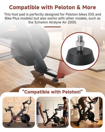 4 Pack 3/8 Inch Leveling Foot Pads with Stainless Steel Screws, Rubber Swivel Non-Slip Shock Absorbing, Compatible with Peloton Bike and Bike+, Replacement Leveling Feet for Spin Bike Stability