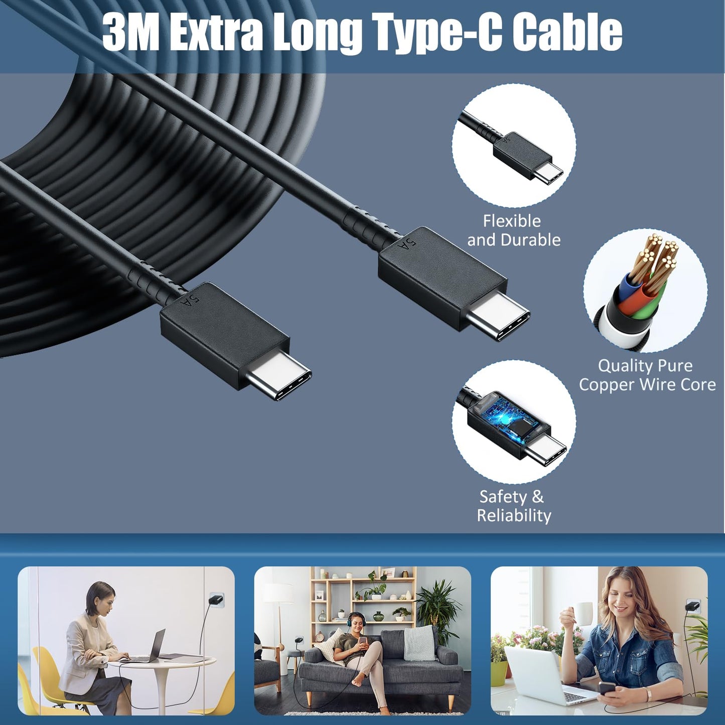 Samsung Fast Charger USB C Plug with USB C Cable 3M Long 25W Type C Super Fast Phone Charging Android Adaptor UK 2-Pack for Galaxy S25 Ultra/S24/S23/S22/S21/iPhone 17/17 Air/17 Pro/Max/16/15 Black