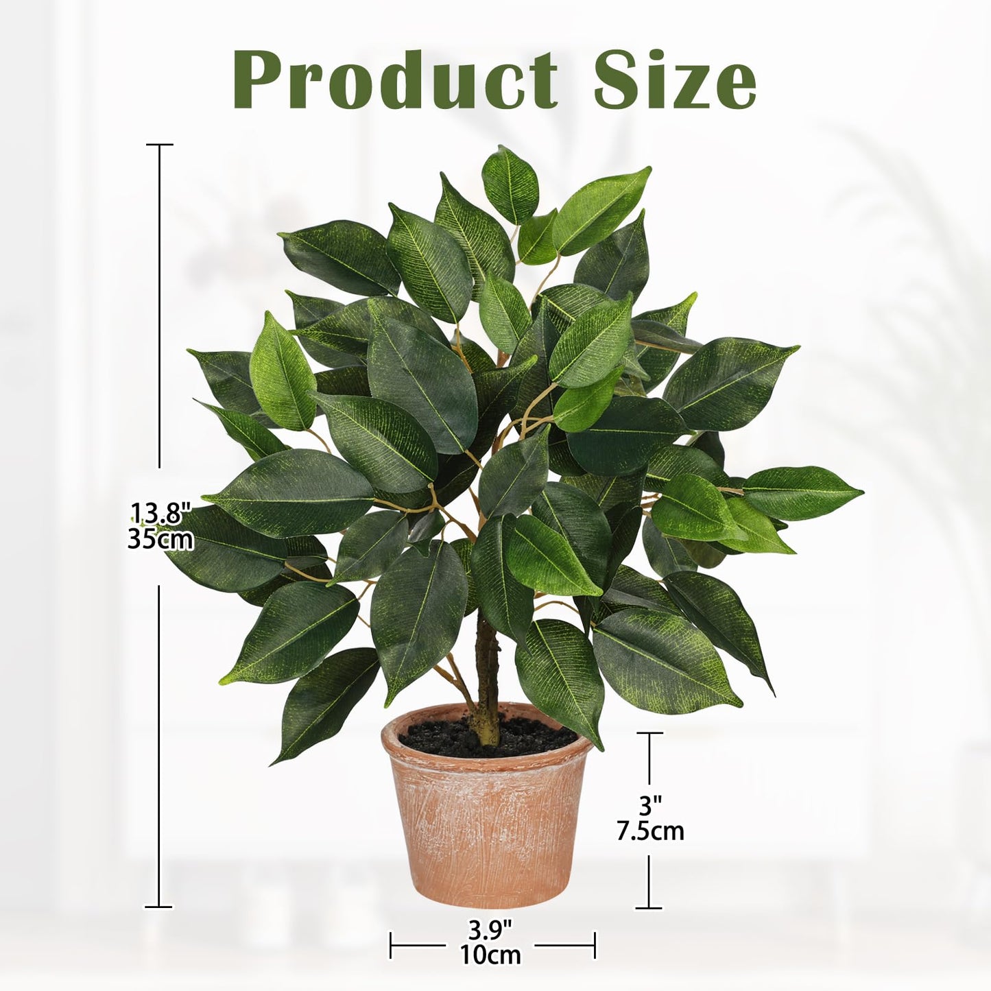 Fake Plant 13" Small Artificial Ficus Plant Faux Ficus Plants Banyan Tree with Rustic Terracotta Pot Silk Plants for Home Decor Indoor Office Living Room Bedroom Shelf Table Centerpieces