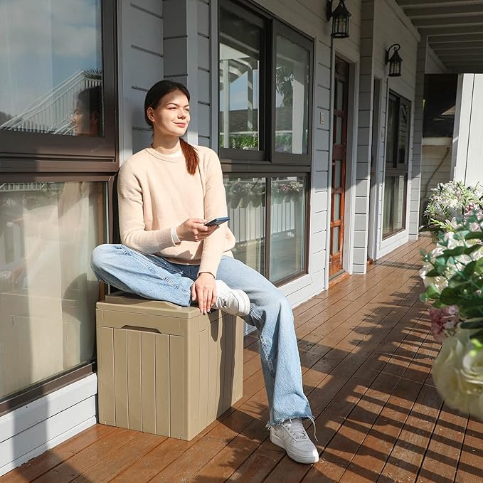 Patiowell 30 Gallon Resin Deck Box, Outdoor Storage Box for Patio Furniture, Deliveries, Pool Supplies,Waterproof and Lockable, Light Brown
