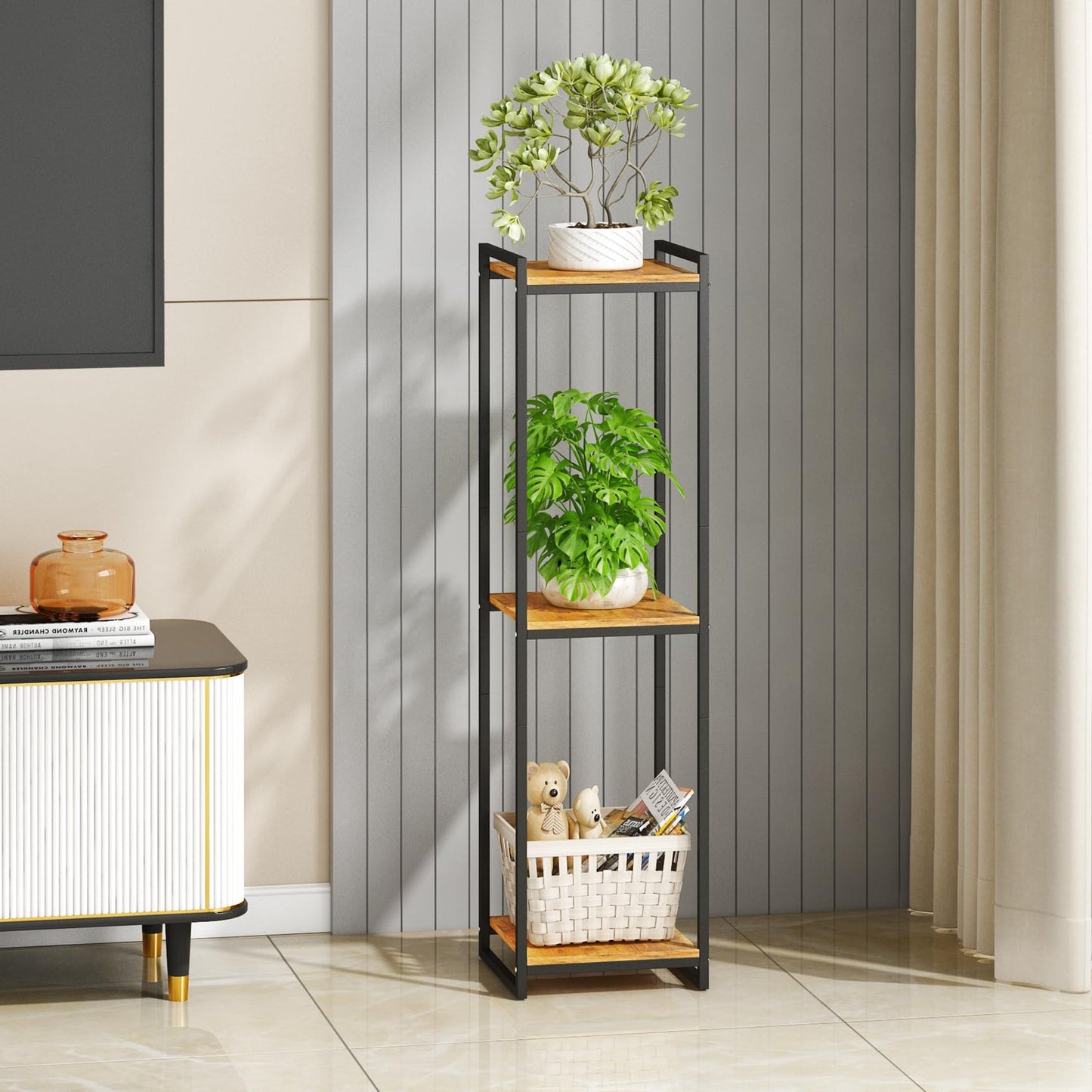 yeavs 3-Tier Plant Stand Indoor, 45" Tall Modern Plant Shelf Corner Flower Pot Holder Organizer for Living Room Balcony Garden, Rustic Brown