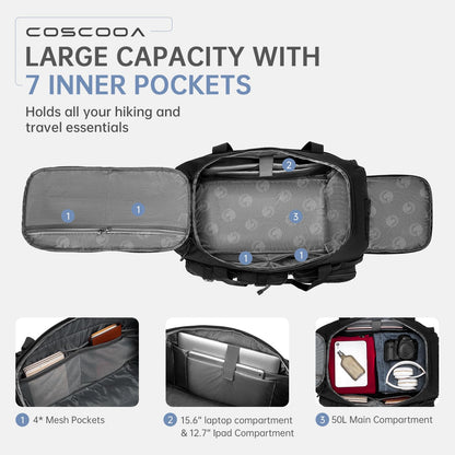 COSCOOA Tactical Gym Bags for Men, Carry On Luggage 22x14x9 Airline Approved, 3 in 1 Duffle Bag with Shoe Compartment,Travel Backpack Weekender Overnight Range Bag for Workout Football, Black