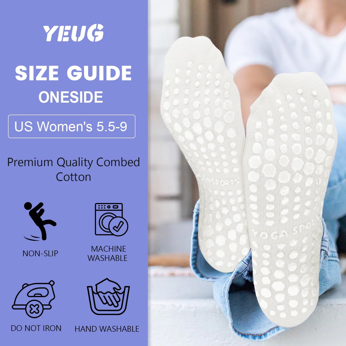 yeuG Pilates Socks for Women Non Slip Grip Socks Ankle Grippy Yoga Socks for Ballet, Pure Barre, Dance, Barefoot Workout