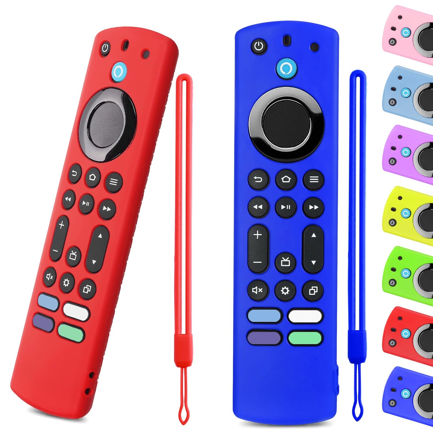 OneBom (2pcs) Silicone Remote Cover for Firetv 4K Max (2nd)/ Insignia/Pioneer/Omni (QLED) Series Alexa Voice Remote Enhanced w, Anti-Slip Protective Case with Same Color Lanyard(Glow Purple&Glow Blue)