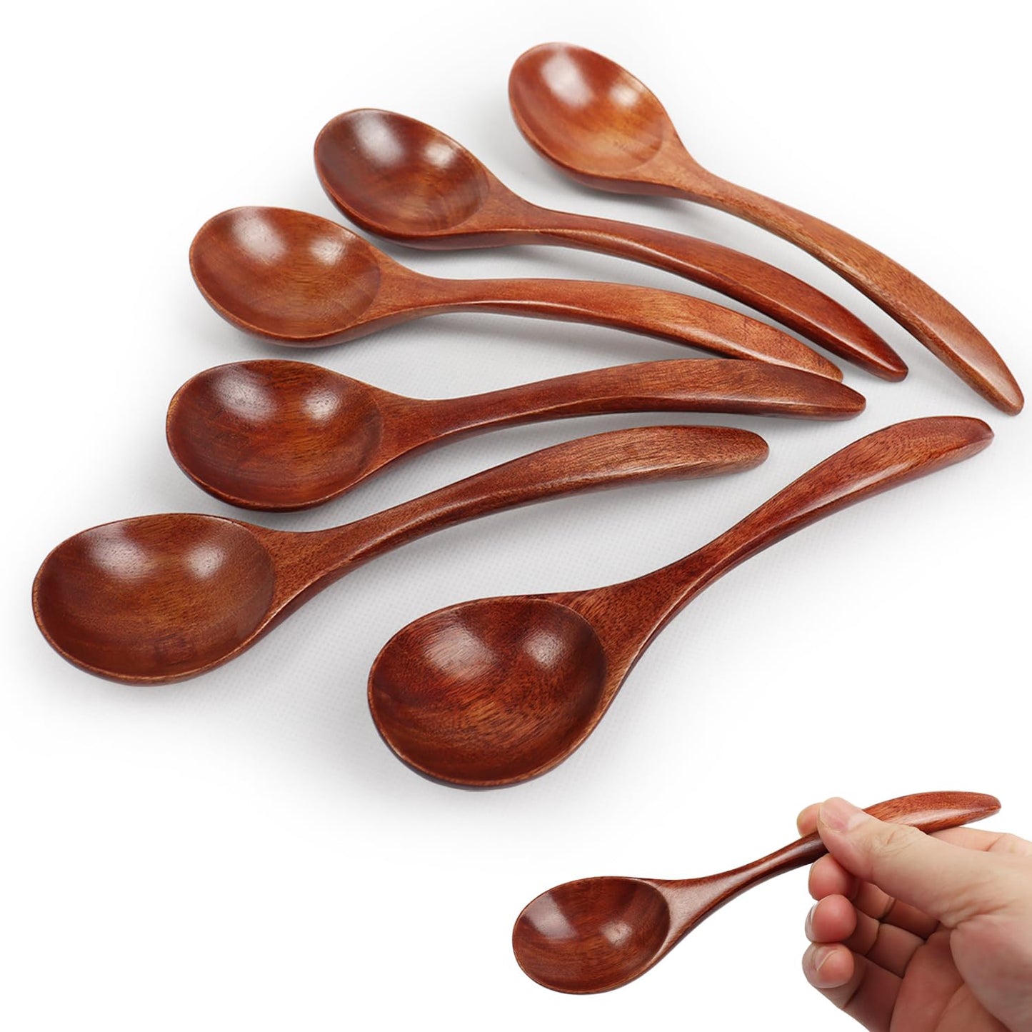 6 pcs Wooden Spoons for Eating, 6.7 inch Wooden Honey Spoons for Tea, Wood Teaspoons for Stirring Coffee - Perfect for Soup,Eating,Scooping Jars & Canisters,Dessert