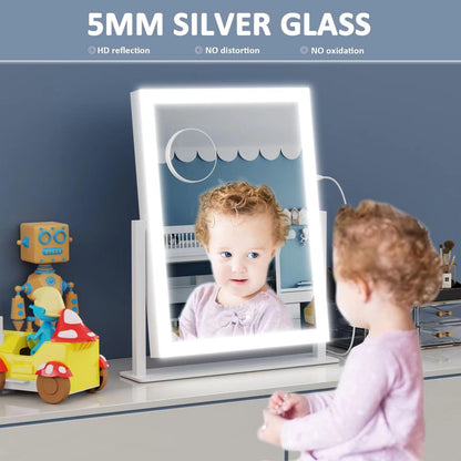 Lighted Makeup Mirror, 17.2"x13.6" Hollywood Vanity Mirror with Lights, Three Color Modes, Smart Touch Control, 360°Rotation,with 5X Magnifying Glass