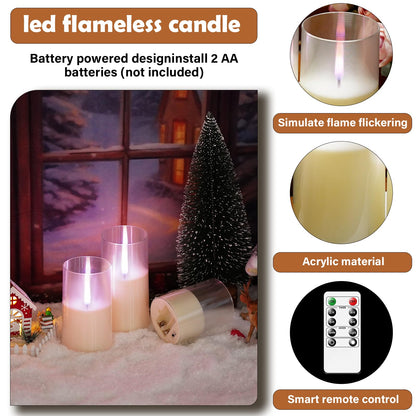 kakoya Flameless Candles Upgraded Realistic Flickering Flame,Battery Operated LED Candles with Remote Timers,Acrylic Electric Candles Set of 3(D 3" xH 4" 5" 6")（Ivory）