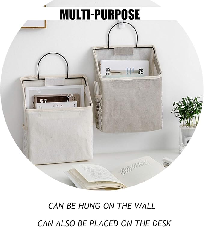 Wall-Hanging Storage Bags, Desktop Organizer Basket Cotton Linen Hanging